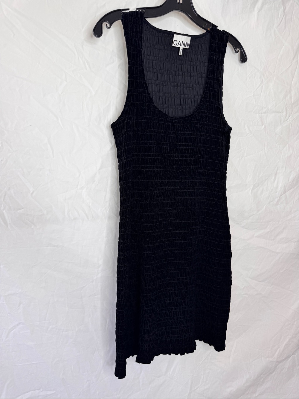 Ganni Black Sleeveless Textured Velvet Like Mini Dress